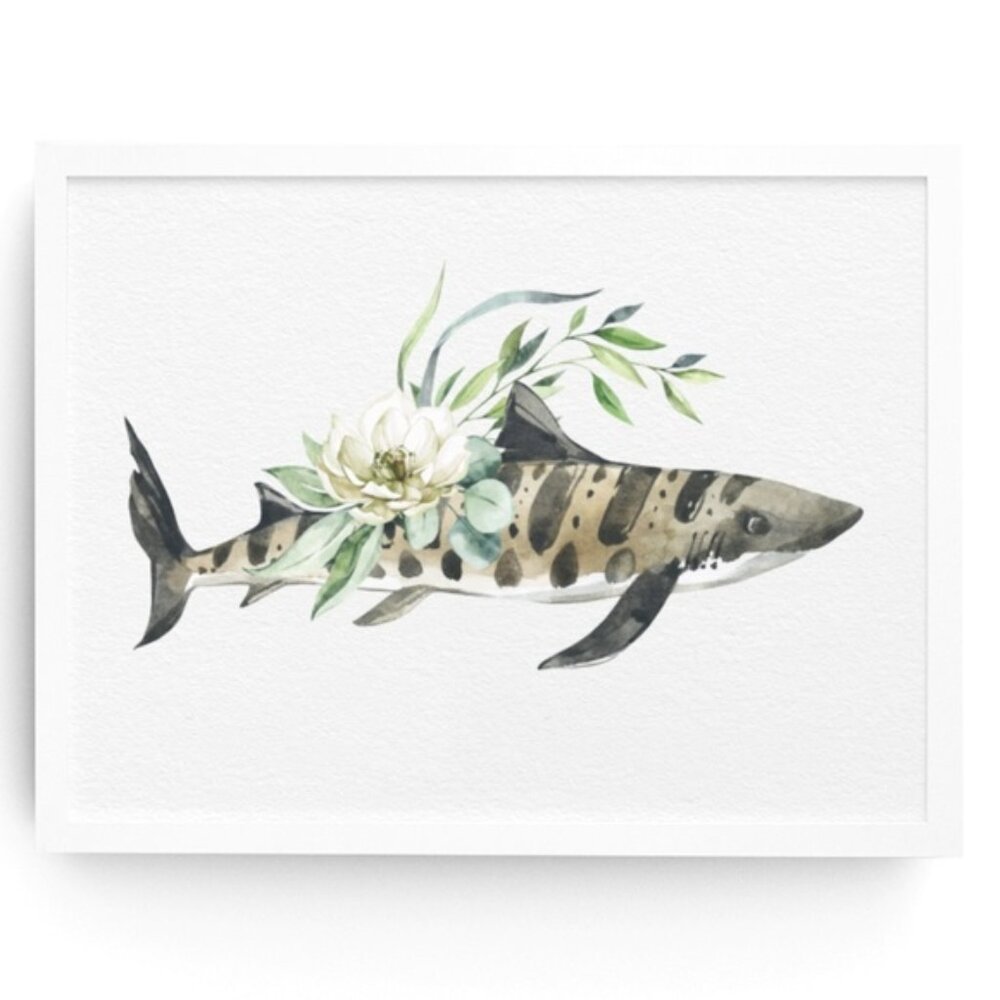 Leopard Shark Watercolor Illustration Wall Art Print Poster Unframed